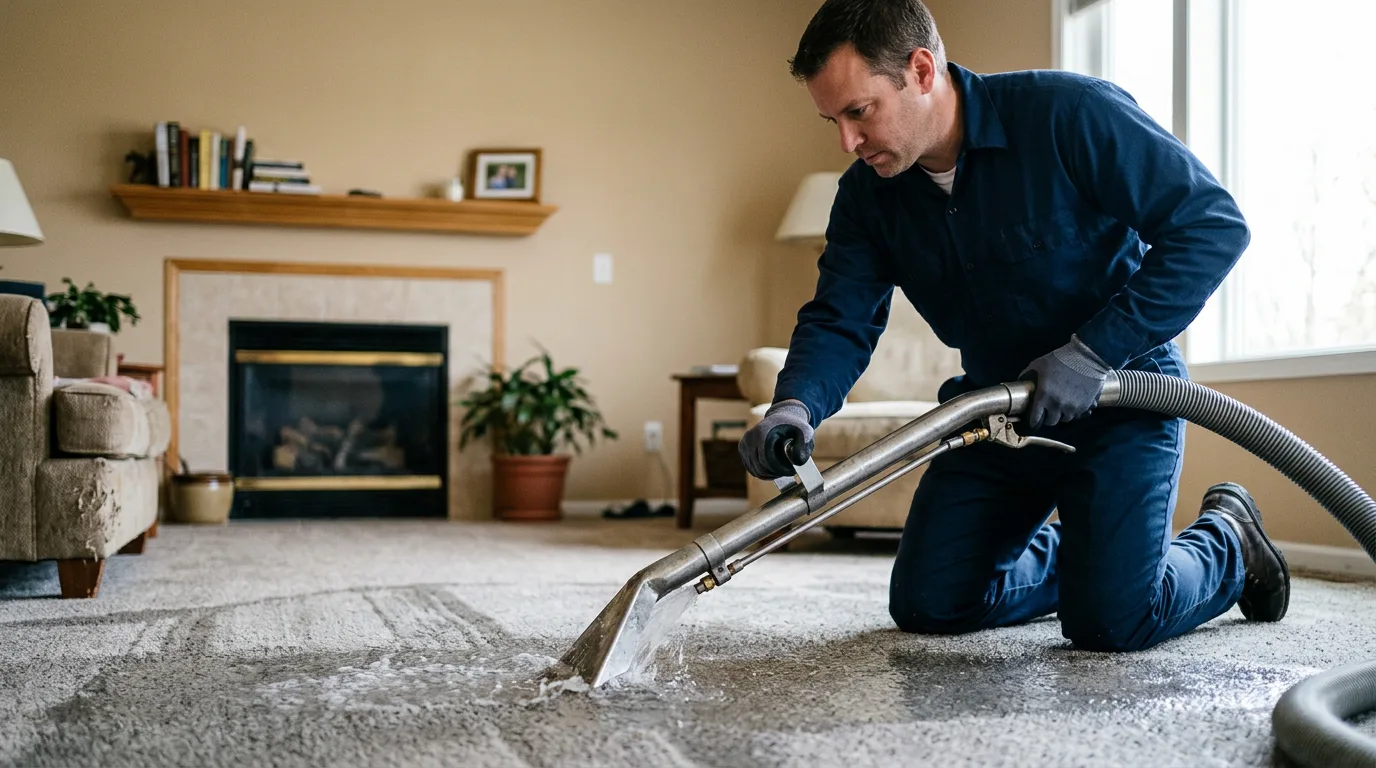 Water damage restoration technician working near Roscoe, MT